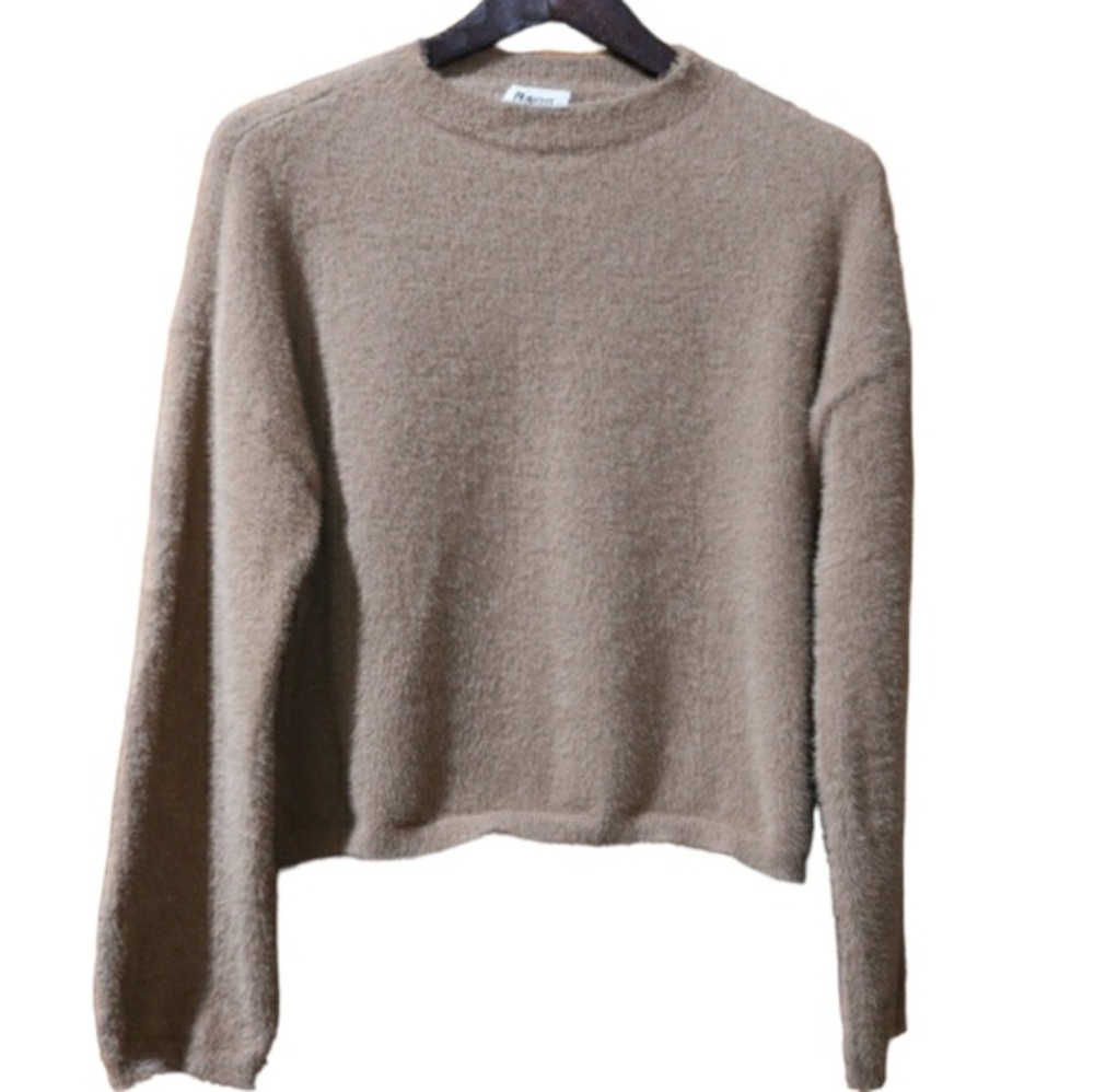 Princess Polly Brown Fuzzy Oversize Cropped Sweater Clean Girl Cozy S/M